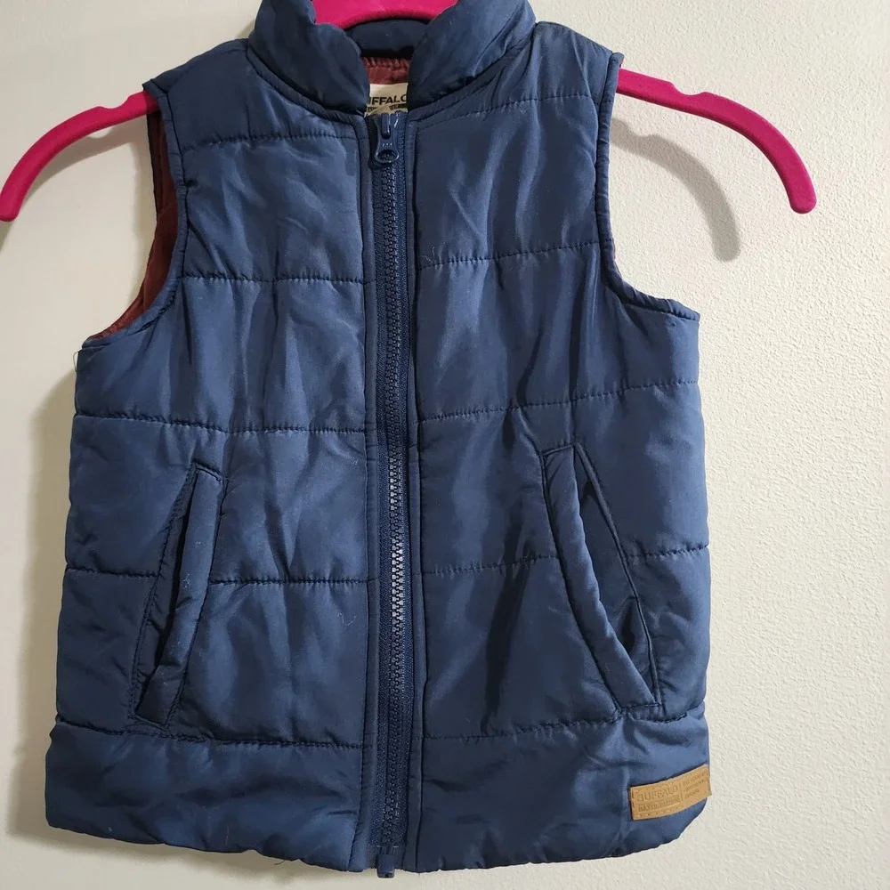 Buffalo David Bitton Boys Navy Blue Quilted Puffer Vest Size 4T Burgundy Lining - Picture 4 of 6